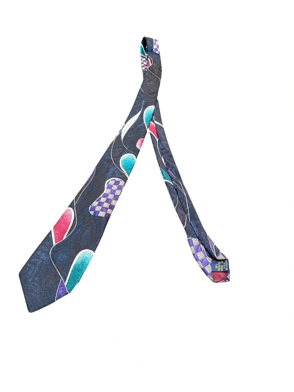 Vintage Men's Navy Novelty Pattern Tie - Multicolor
